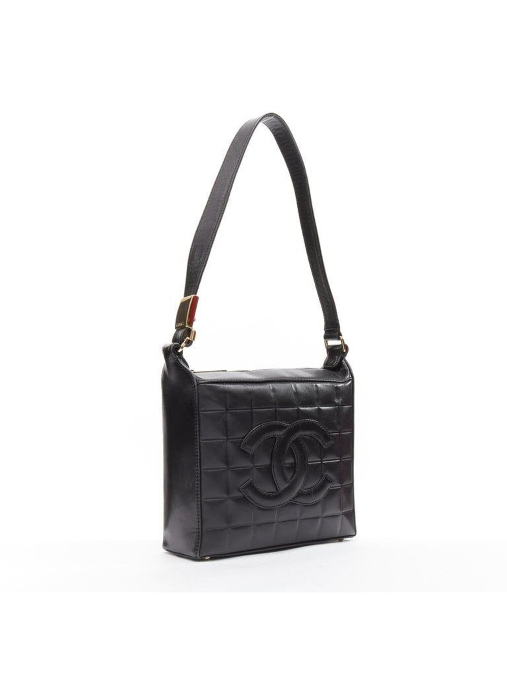 B-3.  Chanel CC Chocolate Bar Lambskin Leather Shoulder Bag